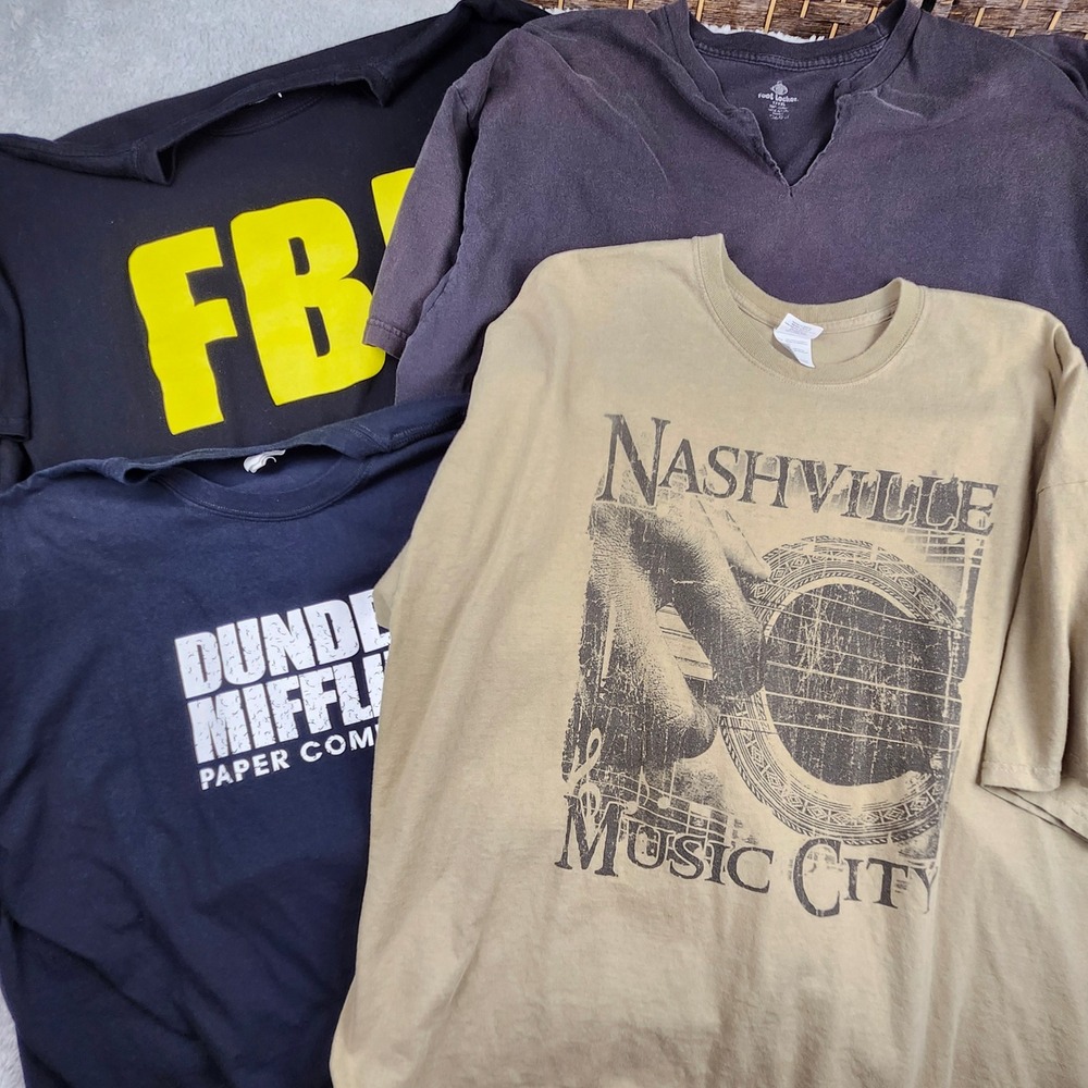 Graphic T-Shirt Bundle Mens 3XL Grunge Workwear Streetwear Big Tall 4pc Stains